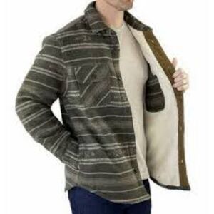 Jachs Men’s Wool Blend Sherpa Lined Shacket Army Green/Tan Size Medium